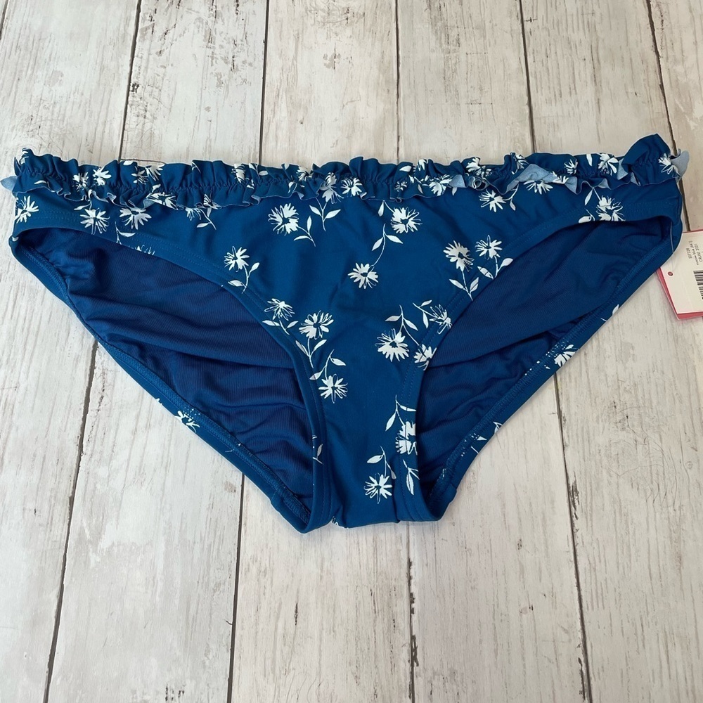 Kate Spade women’s Macaw Blue L Bikini Bottom Cruze blue white team boho floral - Picture 6 of 7